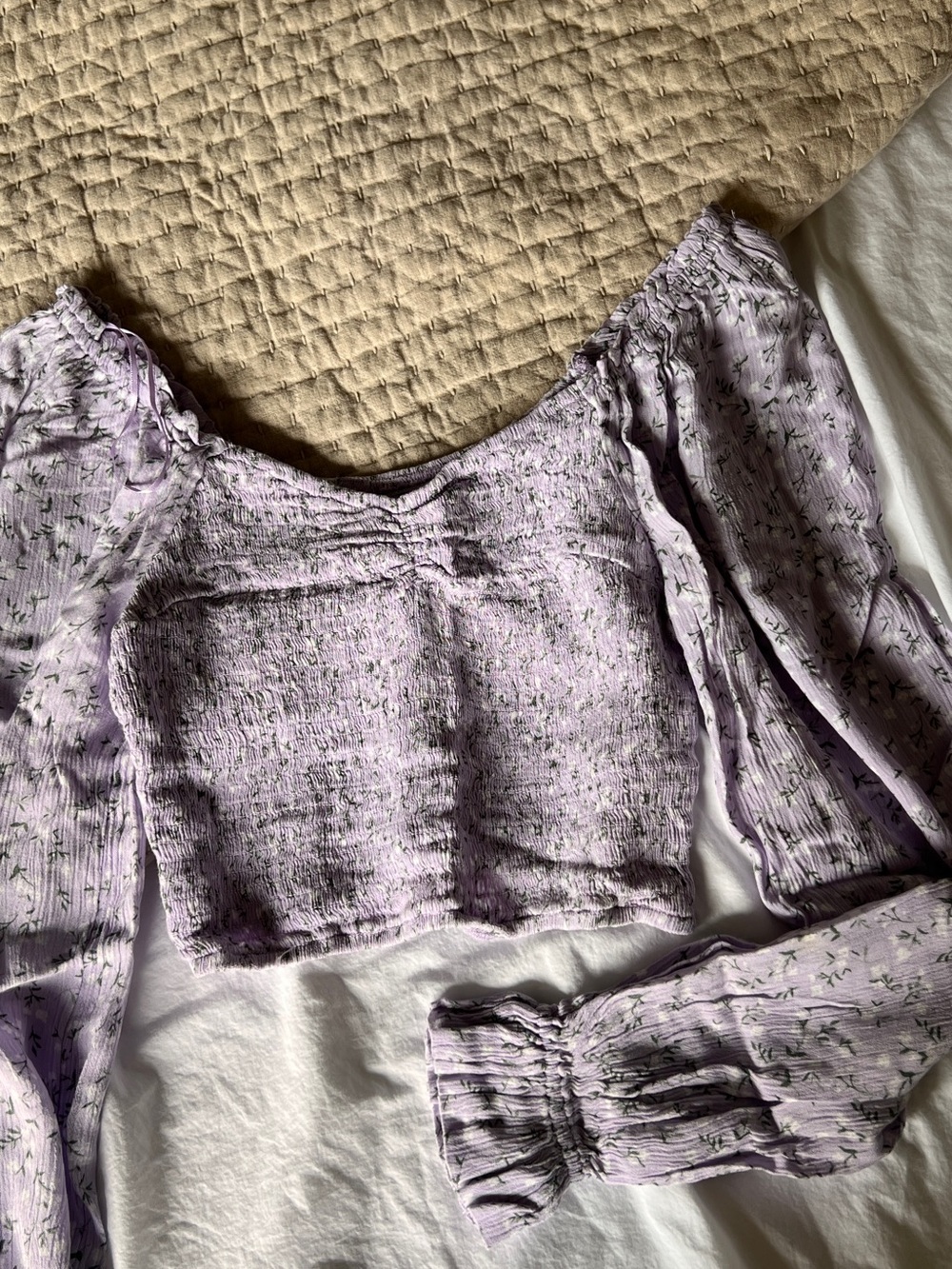 Lavender Smocked Floral Crop Top